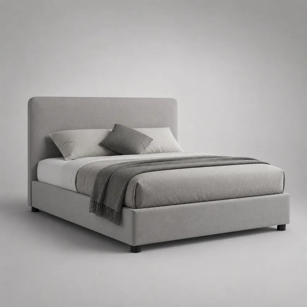 Letto matrimoniale contenitore imbottito grigio chiaro 160 x 200 cm con rete sollevabile, 172 x 216 x 110 cm