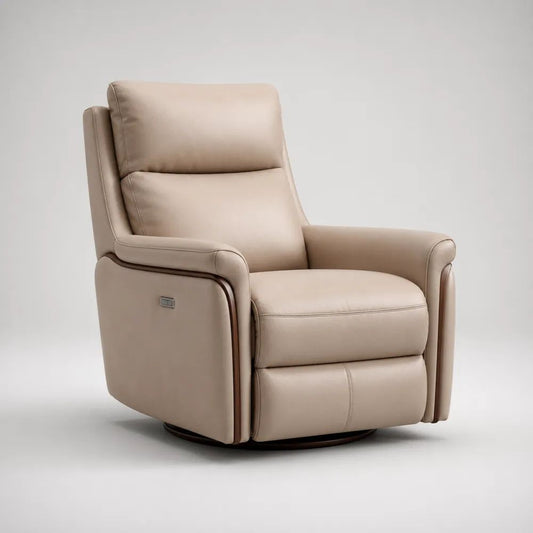 Poltrona relax elettrica girevole in pelle sintetica beige, 92 × 95 × 105 cm