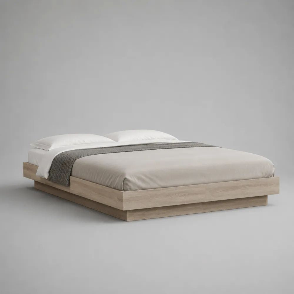 Letto matrimoniale rettangolare a piattaforma in legno beige chiaro, senza testiera, per materasso 160 x 200 cm