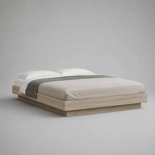 Letto matrimoniale rettangolare a piattaforma in legno beige chiaro, senza testiera, per materasso 160 x 200 cm