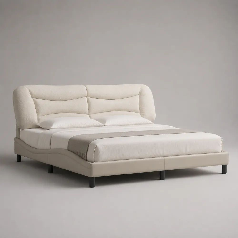 Letto matrimoniale imbottito in tessuto beige 180 x 220 x 110 cm per materasso 160 x 200 cm