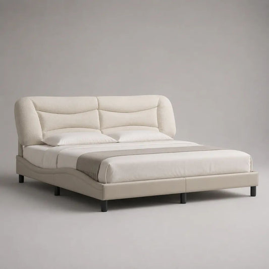 Letto matrimoniale imbottito in tessuto beige 180 x 220 x 110 cm per materasso 160 x 200 cm