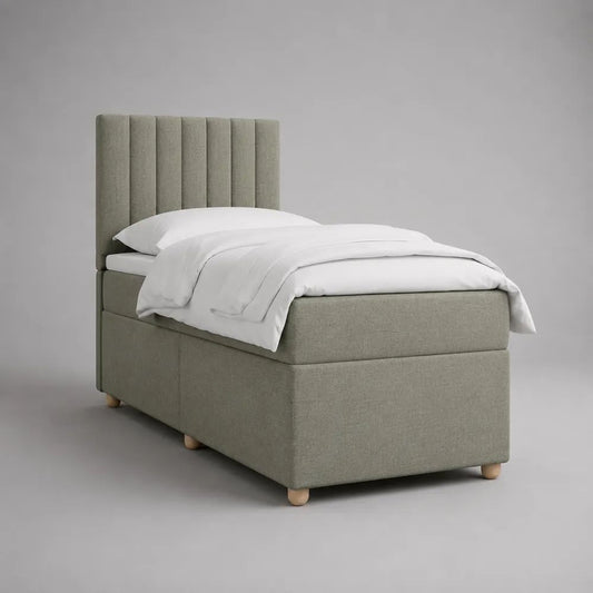 Letto singolo imbottito 90 x 200 cm grigio chiaro e naturale con materasso a molle e testiera in tessuto