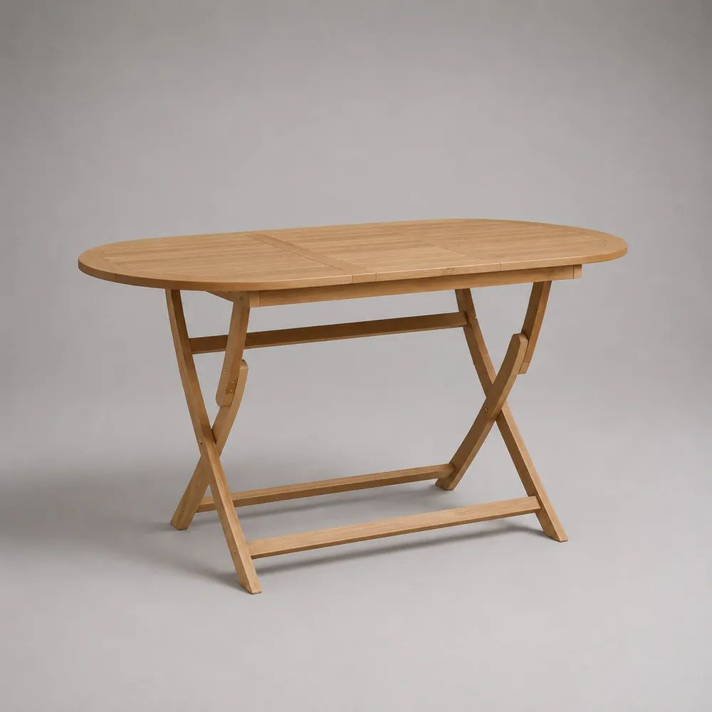 Tavolo pieghevole ovale in legno massello marrone naturale, 120 x 70 x 75 cm