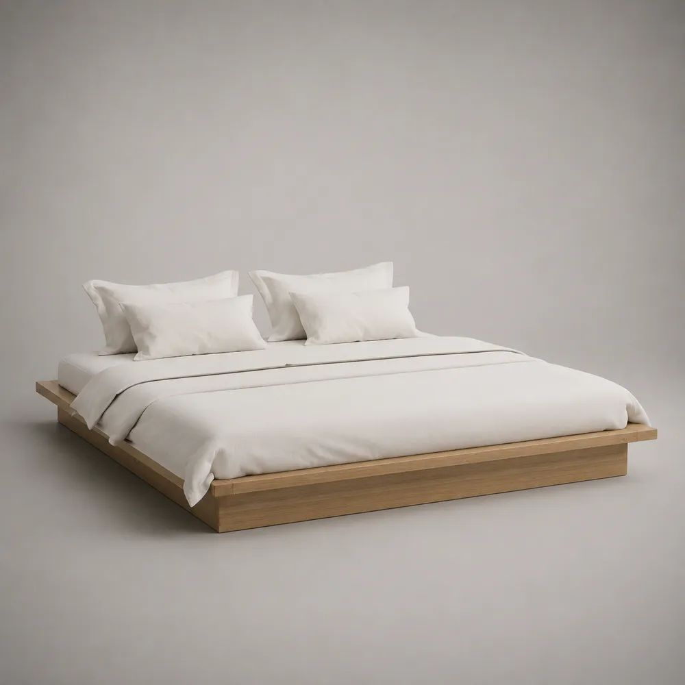 Letto matrimoniale a piattaforma in legno impiallacciato, 160 x 200 cm, rovere naturale