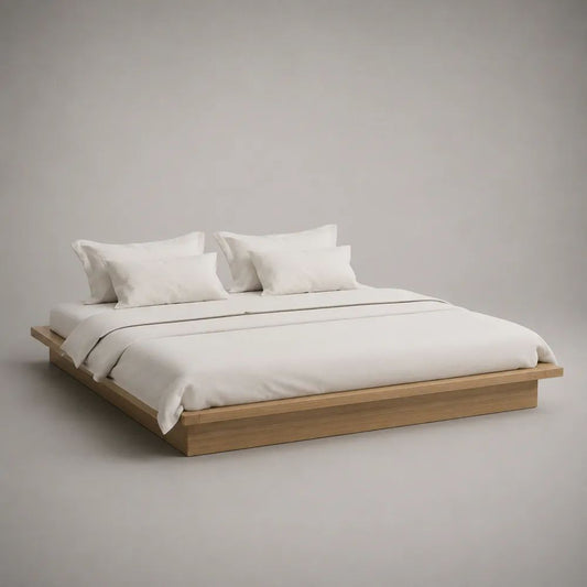 Letto matrimoniale a piattaforma in legno impiallacciato, 160 x 200 cm, rovere naturale