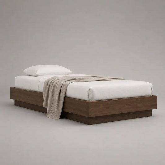Letto singolo a piattaforma senza testiera in MDF impiallacciato noce marrone, 100 x 210 x 35 cm, per materasso 90 x 200 cm