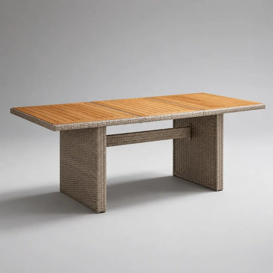Tavolo rettangolare da esterno in legno massello di acacia e polyrattan PE beige, 200 x 100 x 74 cm