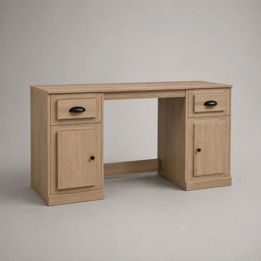 Scrivania in pannello melaminico rovere chiaro con 2 cassetti e 2 armadietti, 120 × 50 × 75 cm