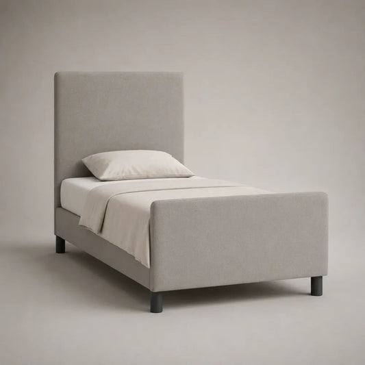 Letto singolo imbottito in tessuto grigio chiaro per materasso 90 x 200 cm, 100 x 216 x 120 cm