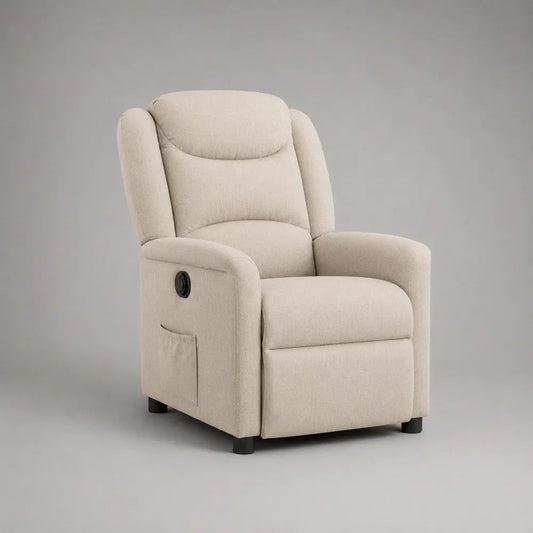 Poltrona reclinabile manuale in tessuto beige con schienale alto, 76 x 90 x 105 cm